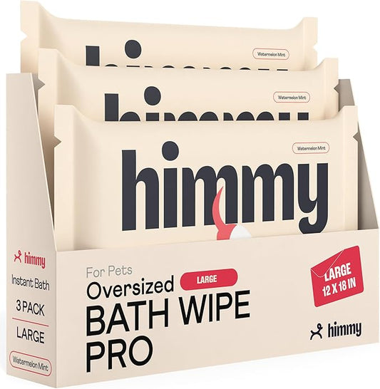 Himmy Large Pet Wipes for Dogs and Cats - 12" x 18" Bath Wipes for Cleaning, Deodorizing, Conditioning, Anti-Itch Grooming, Wet Dog Wipes for Paws, Butt, Ear, Eye, Face, Whole Body Watermelon