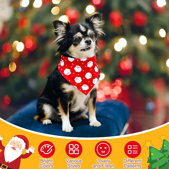 120 Pcs Christmas Dog Bandanas Bulk Santa Claus Pet Bandanas Dog Handkerchiefs Bell Scarf Bibs Triangle Bibs Adjustable Kerchief Pet Grooming Costume Accessories