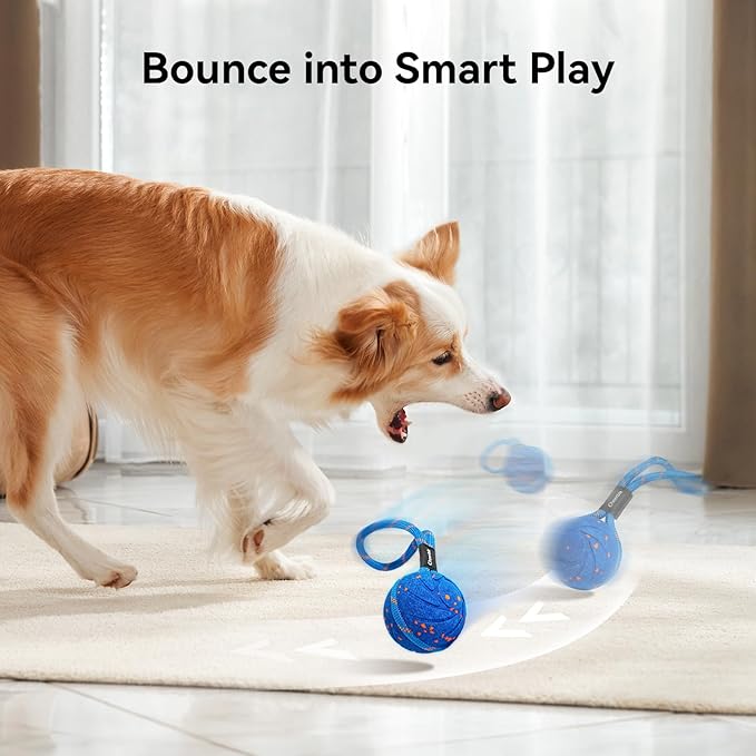 Cheerble Smart Interactive Dog Rope Toy Tug of War, Wicked Ball AIR Rope, Automatic Moving, Bouncing, and Rotating, E-TPU Material, IPX7 Waterproof Rating, Active Rolling Ball (Blue)
