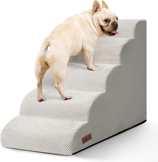 Dog Stairs for High Bed,5 Step Dog Ramp for Small and Medium Dogs,Pet Stairs with Non-Slip Bottom for Puppy, Older Cat,Indoor Pet Steps,Comfort,Durable,22.4" H,Light Grey