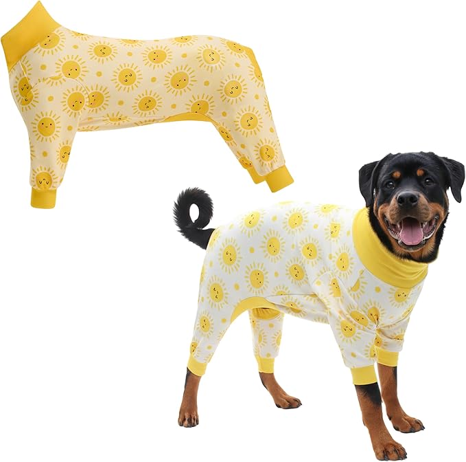 Spark Paws Dog Pajama, Dog Recovery Suit Male, Onesie, Ultra-Soft and 4-Way Stretch, for Small Medium and Large Breeds - Sunshine - 4XL