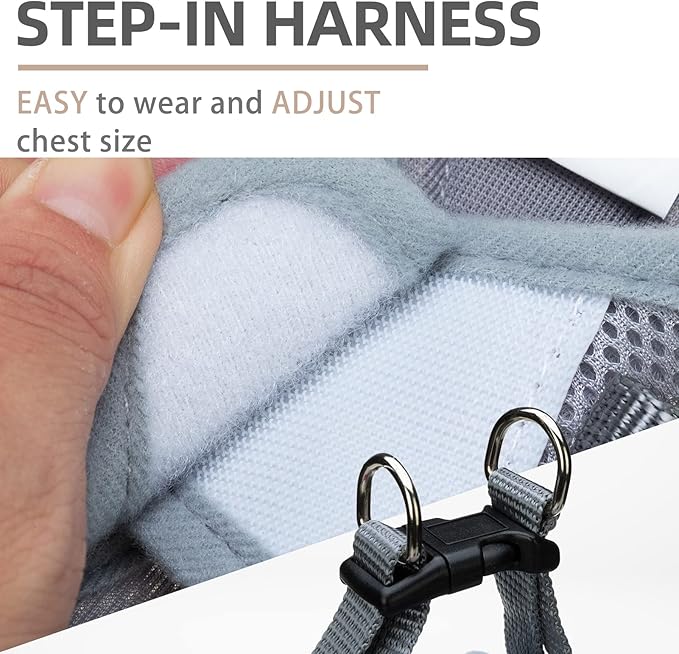 PUPTECK Adjustable Dog Harness Collar and Leash Set Step in No Pull Pet Harness for Small Medium Dogs Puppy and Cats Outdoor Walking Running, Soft Mesh Padded Reflective Vest Harnesses, Solid Grey M