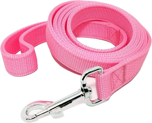 Strong Nylon Dog Leash with 2-Layer, 4 FT/ 6 FT/ 7FT Long, 1 Inch Wide for Medium Large Dogs (Pink, 1'' x 2 FT)