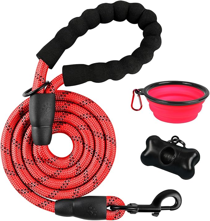 BARKBAY Dog Leashes for Large Dogs Heavy Duty Dog Leash 4/5/6 FT with Comfortable Padded Handle and Highly Reflective Threads for Medium Large Dogs Walking Training Running (5FT-1/2'',Red
