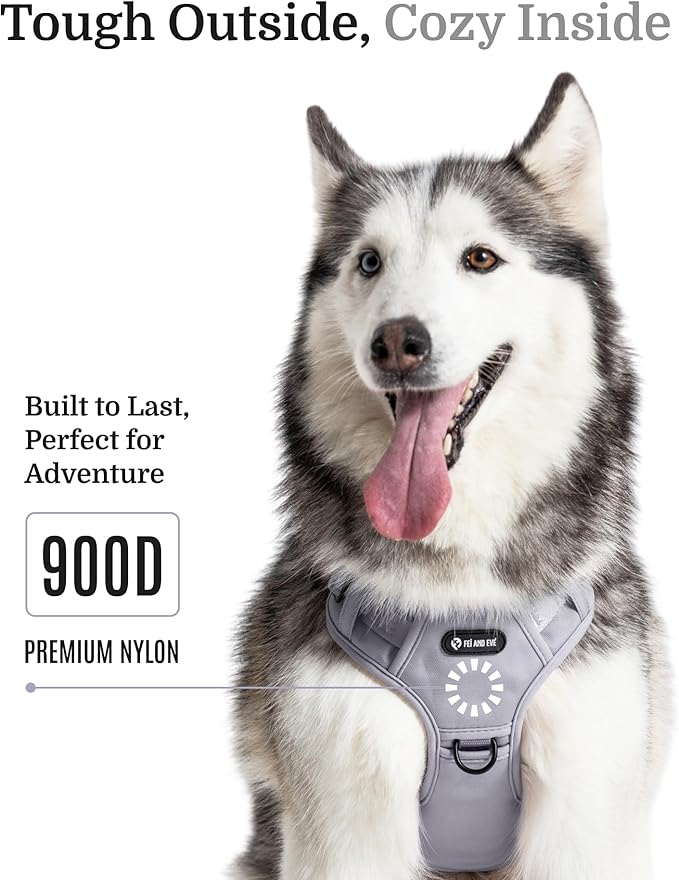 2025 New Edition, Fei & Eve Classic Dog Harness - Quick-Release Buckles | 3-Point No-Pull Control | Heavy-Duty 900D Nylon | Dual Safety Handles | Breathable Mesh | Adjustable Fit | Medium,Gray