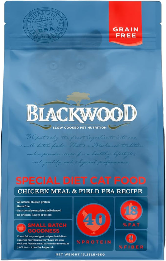 Blackwood Dry Cat Food, Special Diet Formula for Sensitivities, Chicken Meal & Field Pea Recipe, 13.2 Pound Bag, High Protein, Slow Cooked, Grain Free