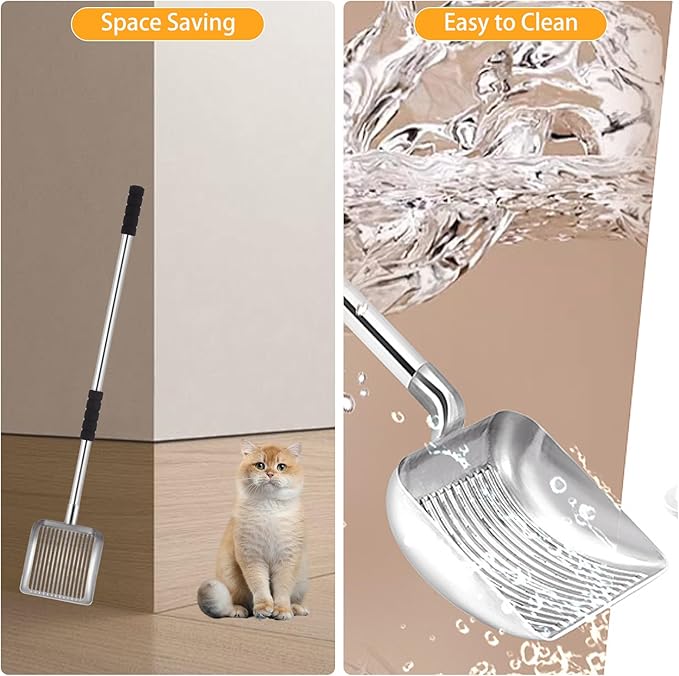 Metal Cat Litter Scoop - 32in Metal Deep Shovel - Removable Stainless Steel - No Bending Back Heavy Duty Cat Litter Scoop - Non-Stick Long Handle Cat Litter Scooper