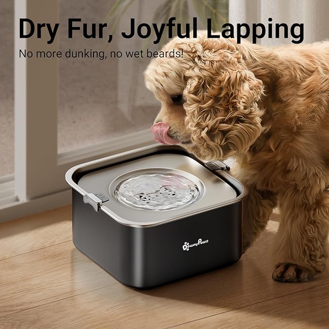 DownyPaws No Spill Water Bowl for Dogs,101oz/3L Slobber Stopper Stainless Steel, Slow Drinking Dog Water Bowl, No Mess Dog Water Dispenser Spill Proof, Dishwasher Safe, Black