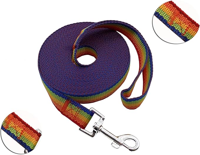 Nylon Training Dog Leash for Small Medium Large Dogs, 15ft 20ft 30ft 50ft Long Leash Dog/Puppy Lead for Obedience Recall Training, Camping (1" x 15ft, Rainbow)