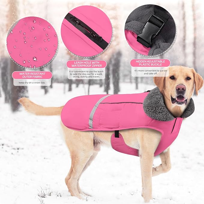 Doglay Dog Coat, Waterproof Dog Jacket Pet Winter Coat for Cold Weather with Thicken Furry Collar, Reflective Puppy Winter Jacket Warm Fleece Lining for Small Medium Large Pets