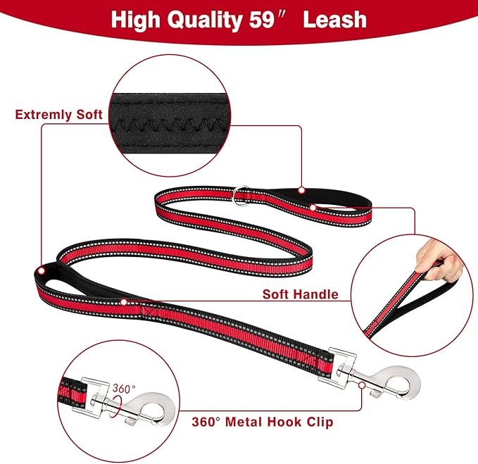 WINSEE Pet Harness Collar and Leash Set, All-in-one Reflective Dog Harness No Pull with Adjustable Buckles for Puppies, Small, Medium, Large, and Extra-Large Dogs (X-Large, Red)