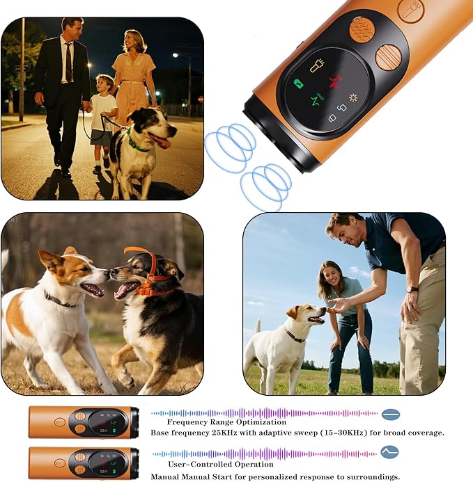 Dog Bark Deterrent Devices 3X Ultrasonic Anti-Barking &Torch 393.7in Range Indoors Outdoors Ultrasonic Dog Bark Deterrent Device with Stop Barking Dog Range Modes Pocket-Friendly Orange Design