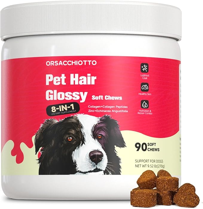 Collagen for Dogs - (90 Chews) - Beef|Flavor Itchy Skin & Allergies | Itch Relief for Dogs, Reduces Shedding & Supports Joint Health | with Probiotics, Omega 3 EPA DHA