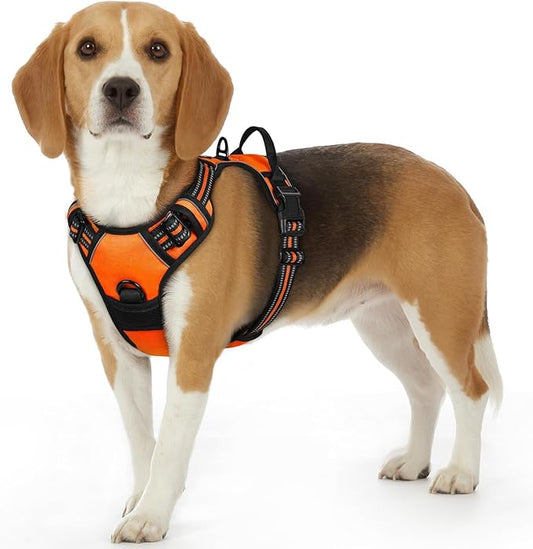 Eagloo Dog Harness Small Sized Dog, No Pull Service Vest with Reflective Strips and Control Handle, Adjustable and Comfortable for Walking, No Choke Pet Harness with 2 Metal Rings, Orange, S