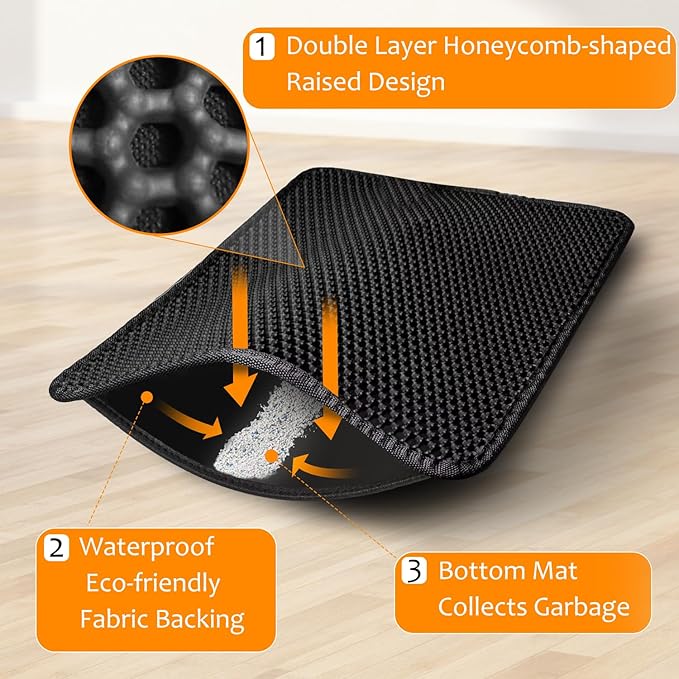 28"x48" Cat Litter Mat, EVA & Fabric Double Layer Design Waterproof Bottom Cat Litter Mat,Anti-slip Litter Box Mat,Easy To Catch Pet Litter,Easier To Clean,Washable,Soft on Paws,Large Capacity,Brown