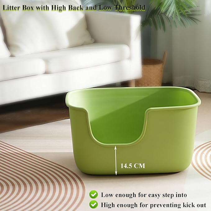 Vealind Large High Sided Cat Litter Box Extra Deep Litter Tray for Multi Cats Household, High Wall Cat Boxes Anti-Splashing Kitty Litter Box (Green)