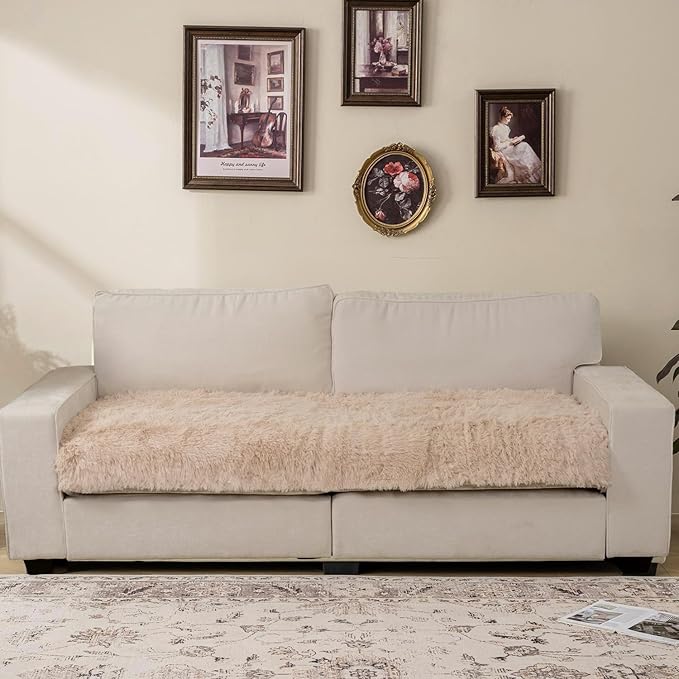 Dogs/Cats Bed Mats, Dog Pad Washable Removable Couch Cover with Anti-Slip Back, Plush Long Fur Mat, Perfect for Small, Medium and Large Dogs.(Beige, 30"x70")