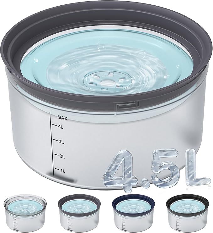 Decflow 1.2Gallon Dog Water Bowl No Spill, 4.5L Large Capacity Spill Proof Dog Bowls with Transparent Floating Disk, No Splash Slow Drinking Water Bowls for Sloppy Messy Drinkers (Gray)