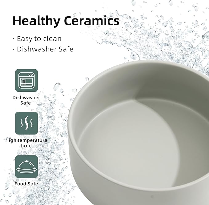 Ceramic Dog Bowl, Food and Water Bowl for Medium Breed Dog, Pet Bowl for Replacement (7.3 inch, Single Bowl, Grey)