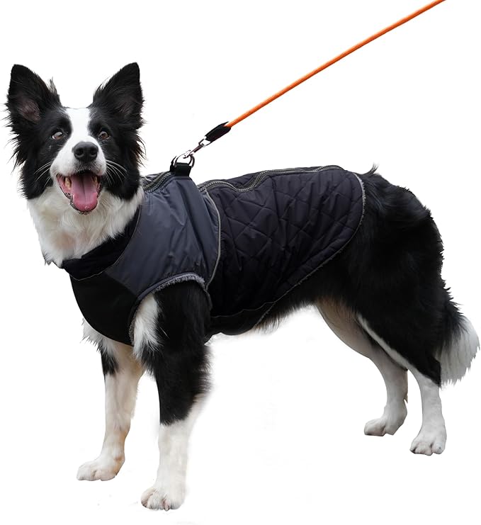 Warm Fleece Dog Coats for Medium Dogs,D-Rings Waterproof Puppy Jacket for Cold Winter,Black XL