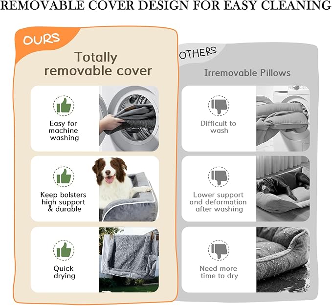 Comfort Expression Orthopedic Dog Bed for Small Dogs 20x14 Inch, Waterproof Supportive Egg Crate Foam Small Pet Bed with Removable Bolsters, Dog Couch with Washable Cover & Non-Slip Bottom, Orange