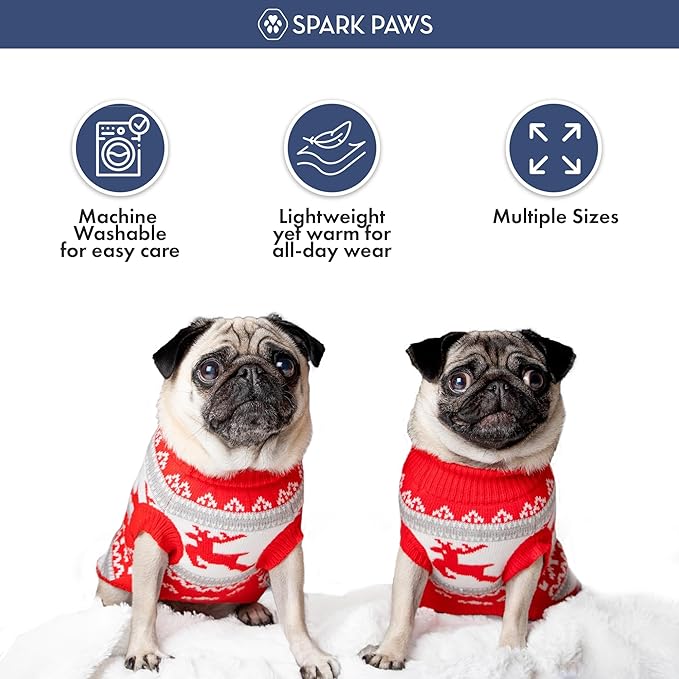 Spark Paws Christmas Dog Sweater - Ultra Soft Holiday Knit Sweater for Small, Medium & Large Dogs, Cute Pet Sweater for French Bulldogs & Big Dogs, Potty V Cut Design Jacket (Winter Wonderland, M)