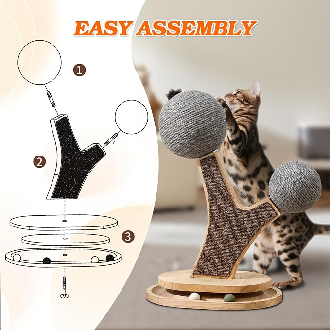 Tree-Shaped Cat Scratching Post with Vertical Cat Scratcher, Interactive Toy Balls, Handmade Cat Furniture with Natural Materials, Cute Kitten Scratch Post, Easy-to-Clean