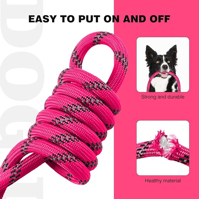 lynxking Slip Lead Dog Leash Reflective, Heavy Duty Comfortable Strong Rope Leash for Large, Medium Small Dogs No Pull Pet Training (Pink, Large 1/2in x 6ft-Slip Lead)