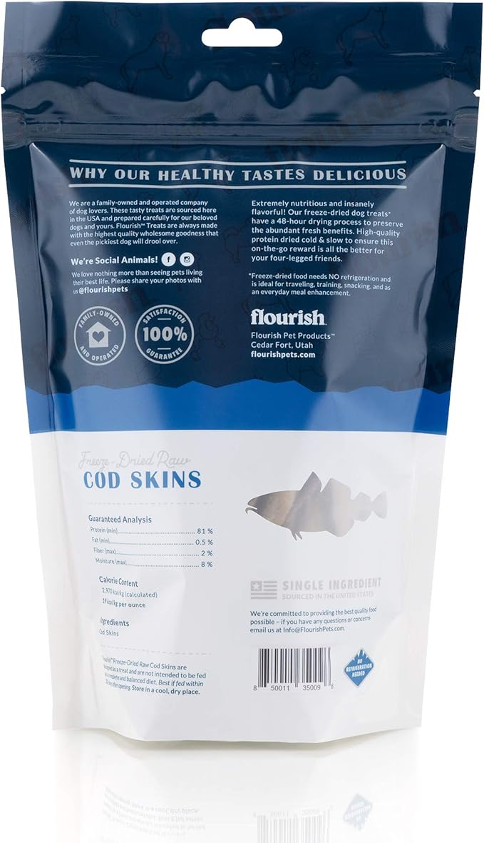 Freeze-Dried Raw Pet Treats for Dogs, Cod Skin Chews (6 Count)