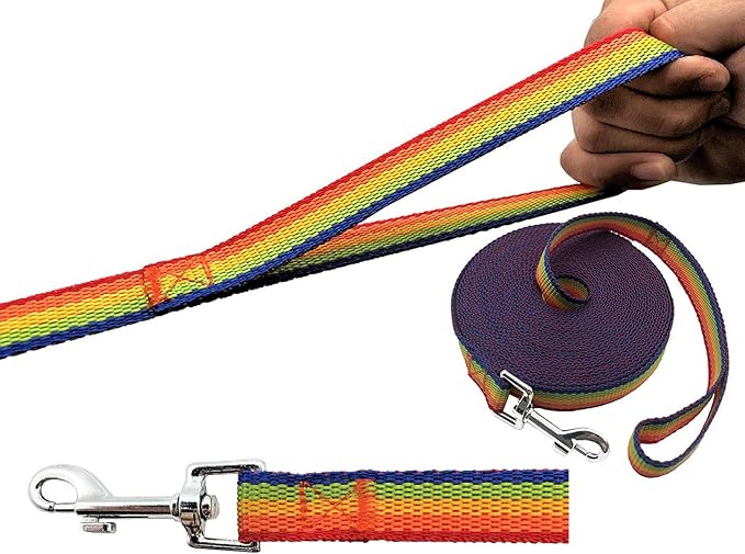 PETGOGO 15ft 20ft 30ft 40ft 50ft Long Dog/Puppy Lead Obedience Recall Training Dog Leashes for Small Medium Dogs Camping, Training, Play, or Backyard (Rainbow, 1" x 50FT)