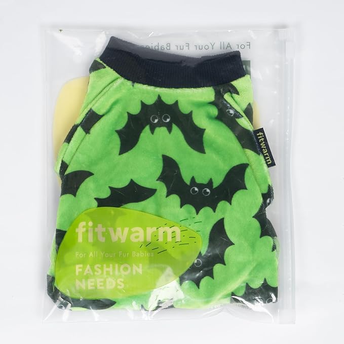 Fitwarm Halloween Bat Dog Pajamas, Funny Costumes for Small Dogs Boy Girl, Pet Outfit, Lime Green, Black, Medium