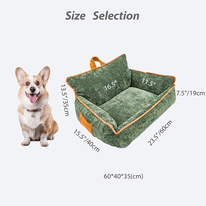 Small Orthopedic Dog Sofa Bed with Sides, Carry Handle & Side Pockets .Plush Chenille Orthopedic Pet Bed Couch for Small Breed Dogs & Cats .Portable Snuggler for Indoor Use, Travel & Recovery