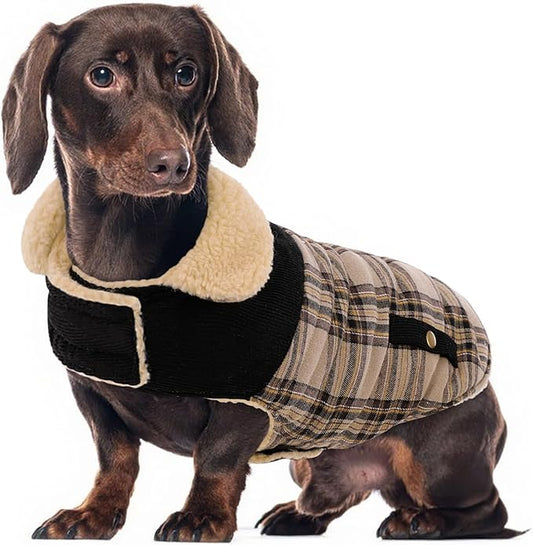 Winter Coat for Medium Dogs, Dog Plaid Jacket, Pets Coat for Cold Weather, Windproof Warm Garments, Pet Thickened Outfits Indoor Outdoor, Beige M