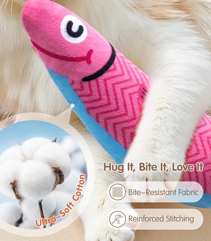 PetBusyInteractive Cat Toys with[5000mg Premium A+Catnip][Baby Grade] Soft Chew Kicker Cat Toys for Indoor Cats & Kittens, Crinkle &Rattle Fish Sound Toy, Drives Bored Cats Crazy with Fun,3 Pack