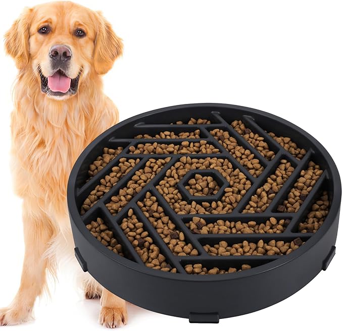 TOBYTO Slow Feeder Dog Bowls Large Medium Breed,Anti-Choking Slow Eating Dog Food Bowl,Non Slip Pet Slower Food Feeding Bowls Large Puzzle Slow Feeder Bloat Stop Maze Dog Dishes,Black