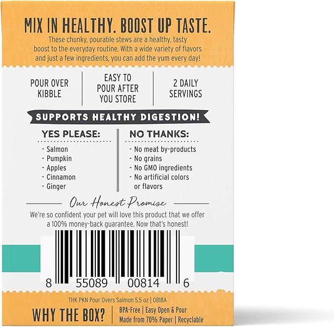 The Honest Kitchen Pumpkin POUR OVERS Wet Toppers for Dogs (12 Pack), 5.5 oz - Salmon Stew