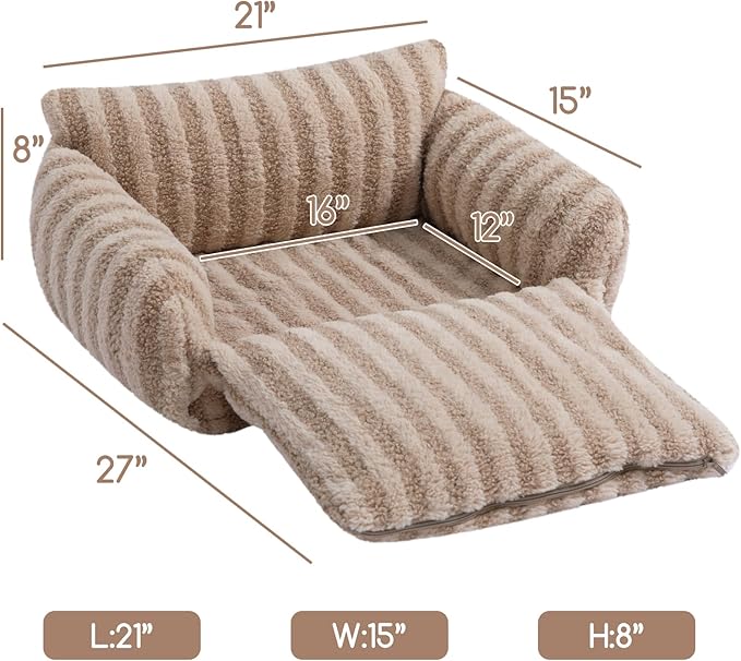 Hollypet Cat Bed Fluffy Plush Mutifuctional Double-Layer Soft Pet Couch Orthopedic Sofa Nest Beds for Small Cats and Dogs, Khaki (21x15x8 inch)