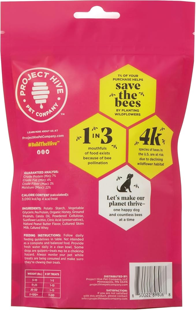 Hive Dog Training Treats 2 Pack — Healthy, Non-GMO Project Verified, Natural Peanut Butter Flavored, Vegetarian, Grain Free Dog Treat for Small and Large Dogs, Made in The USA