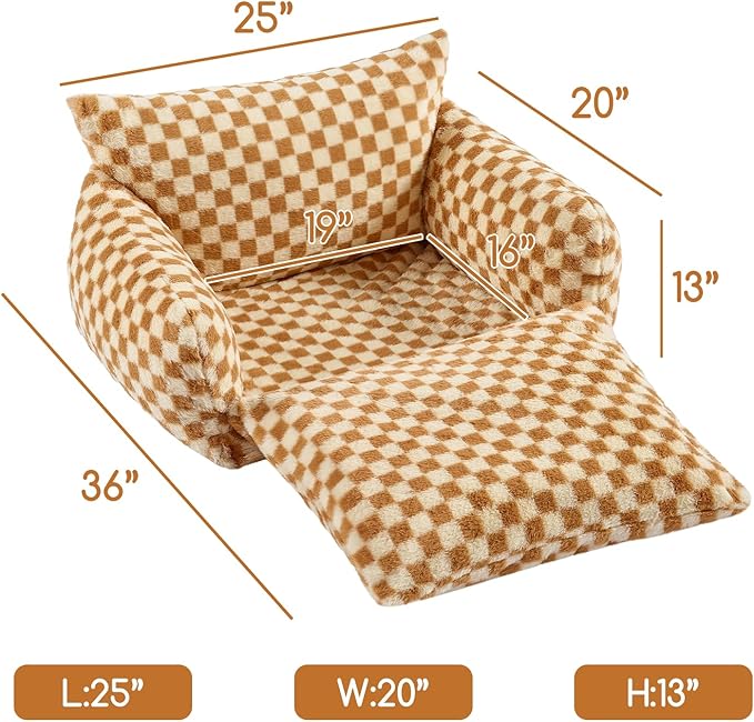 Hollypet Cat Bed Fluffy Plush Mutifuctional Double-Layer Soft Pet Couch Orthopedic Sofa Nest Beds for Small Cats and Dogs, Brown and Light Yellow (25x20x13 inch)