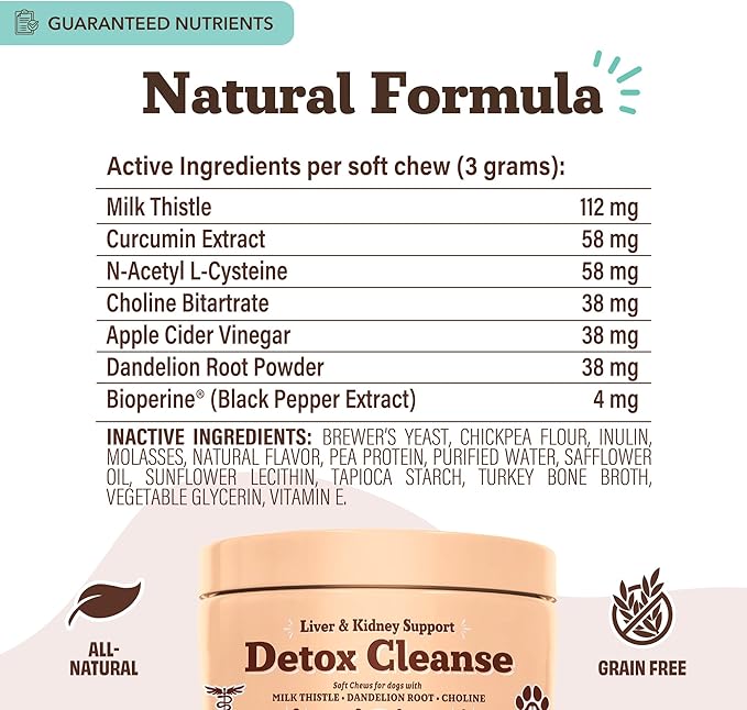Natural Dog Company Liver & Kidney Supplement for Dogs – 90 Soft Chews with Milk Thistle, Cranberry, Dandelion Root, Turmeric & Astragalus – Supports Liver Function, Kidney Health & Overall Wellness