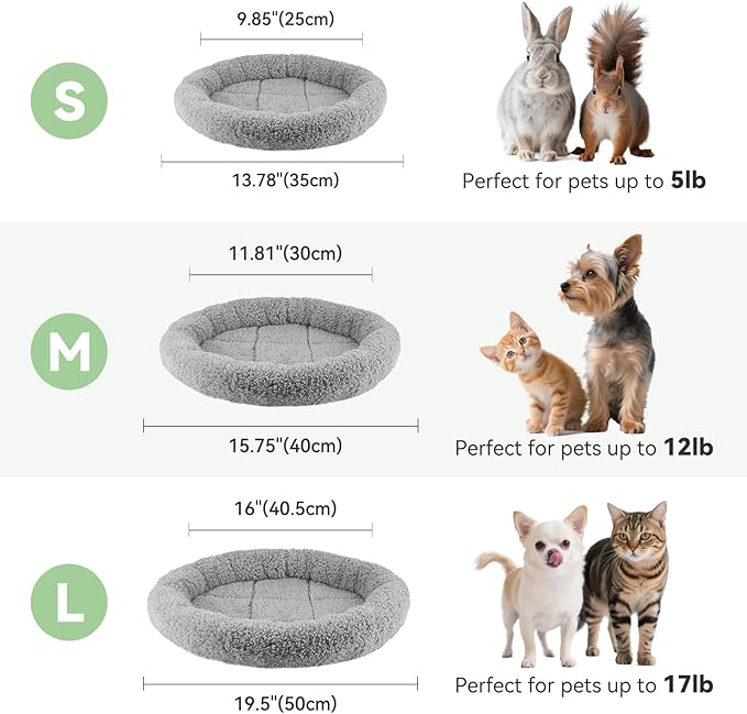 Round Cat Bed Washable Cat Donut Bed with Non-Slip Bottom Comfortable Soft Pet Bed for Indoor Cats/Gray （Diameter: 15.75"）