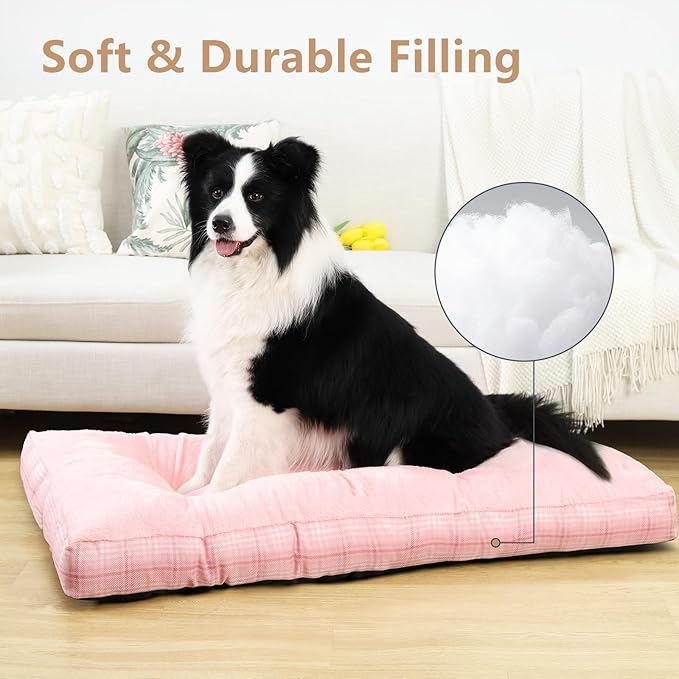 MIHIKK Washable L Dog Bed for Large Dogs with Anti-Slip Bottom, Premium Foam Pet Pad for Crate for Large Medium Small Sized Puppies, 35" x 23" Pink