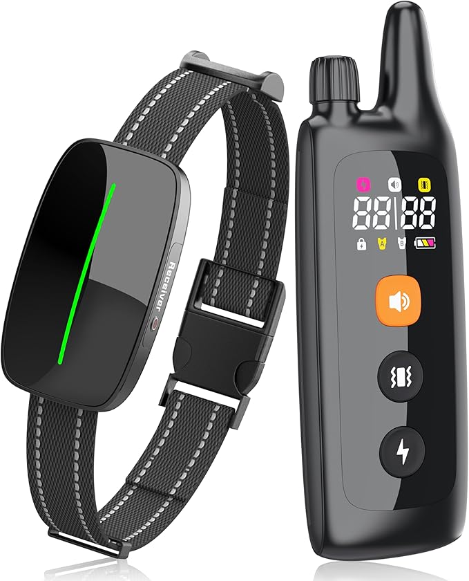 Dog Training Shock Collar 4000FT Dog Bark Collar with Remote IP67 Waterproof 4 Training Modes Beep Vibration Shock Light Mode Magnetic Charger Electric Dogs Collar 8-25 inches Single shock Earth Black