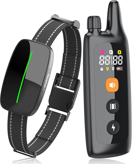 Dog Training Shock Collar 4000FT Dog Bark Collar with Remote IP67 Waterproof 4 Training Modes Beep Vibration Shock Light Mode Magnetic Charger Electric Dogs Collar 8-25 inches Single shock Earth Black