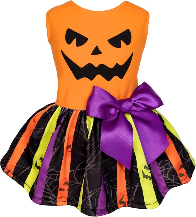 Fitwarm Halloween Pumpkin Dog Dress, Funny Dog Halloween Costumes, Doggy Clothes for Small Dogs Girl, Pet Apparel, Orange, Black, Purple, Medium