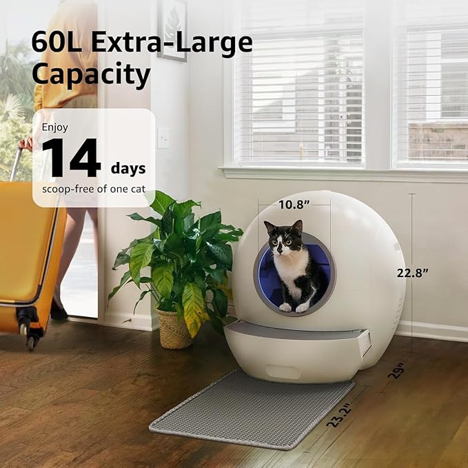 Self Cleaning Litter Box, Automatic Litter Box Self Cleaning for Multiple Cats, Extra Large Robot Cat Litter with Safety Sensor Protection, Odor Removal, Smart APP Control, Litter Tracking Pedal