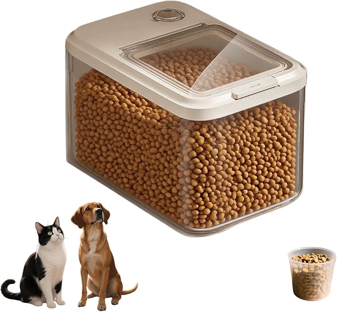 Dog Food Storage Container,2025 High-Capacity Pet Food Container Airtight with Cup,Durable Design for Dog/Cat/Bird Food Storage, Keep Dry Food Fresh (Transparent, 30 Pounds)