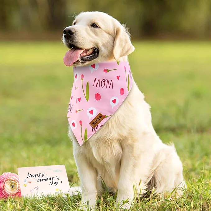 Mothers Day Dog Bandanas - 2 Pack Reversible Super Mom Pet Scarf for Boy and Girl | Premium Durable Fabric | Triangle I Love My Mom Bandana for Small Medium Large and Extra Large Dogs (X-Large)