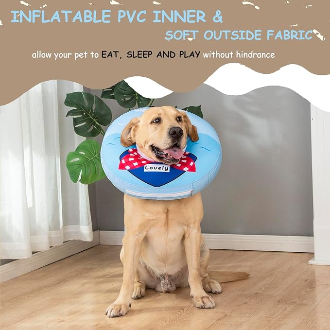 Inflatable Dog Cone Collar,Waterproof Soft Dog Donut Cone for Large Medium Small Dogs Cats, Recovery Pet E-Collar Alternatives After Surgery (Tie Red, Medium)