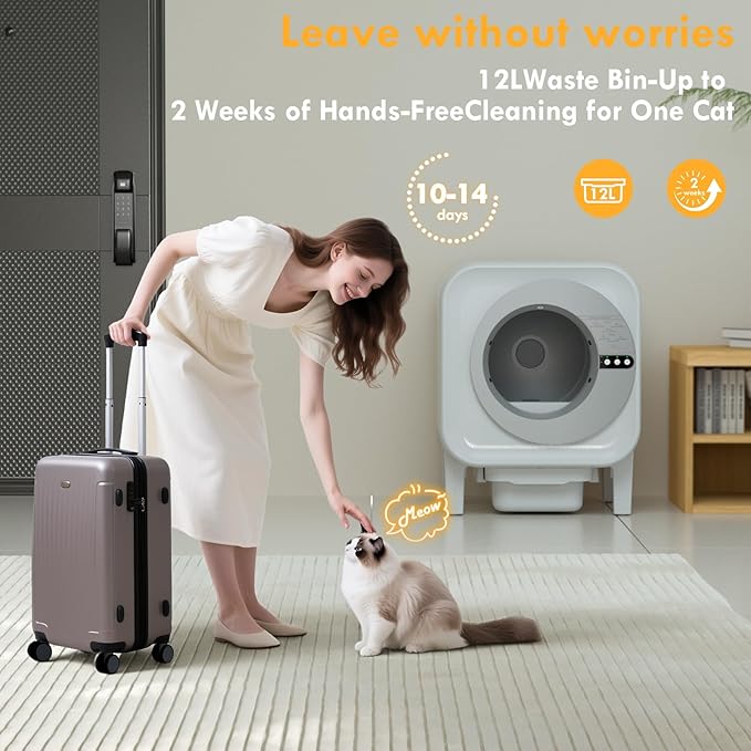 Self Cleaning Litter Box - Large Capacity Automatic Cat Litter Box for Multiple Cats |Smart App Control,Dual Safety Protection Robot,Odor Eliminator, 2 Roll of Garbage Bags,Silver